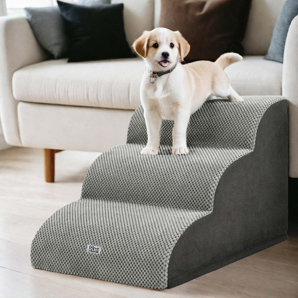 Pet Foam Ramp Steps – 3 Tier Portable Stairs for Bed, Sofa & Car (Indoor)