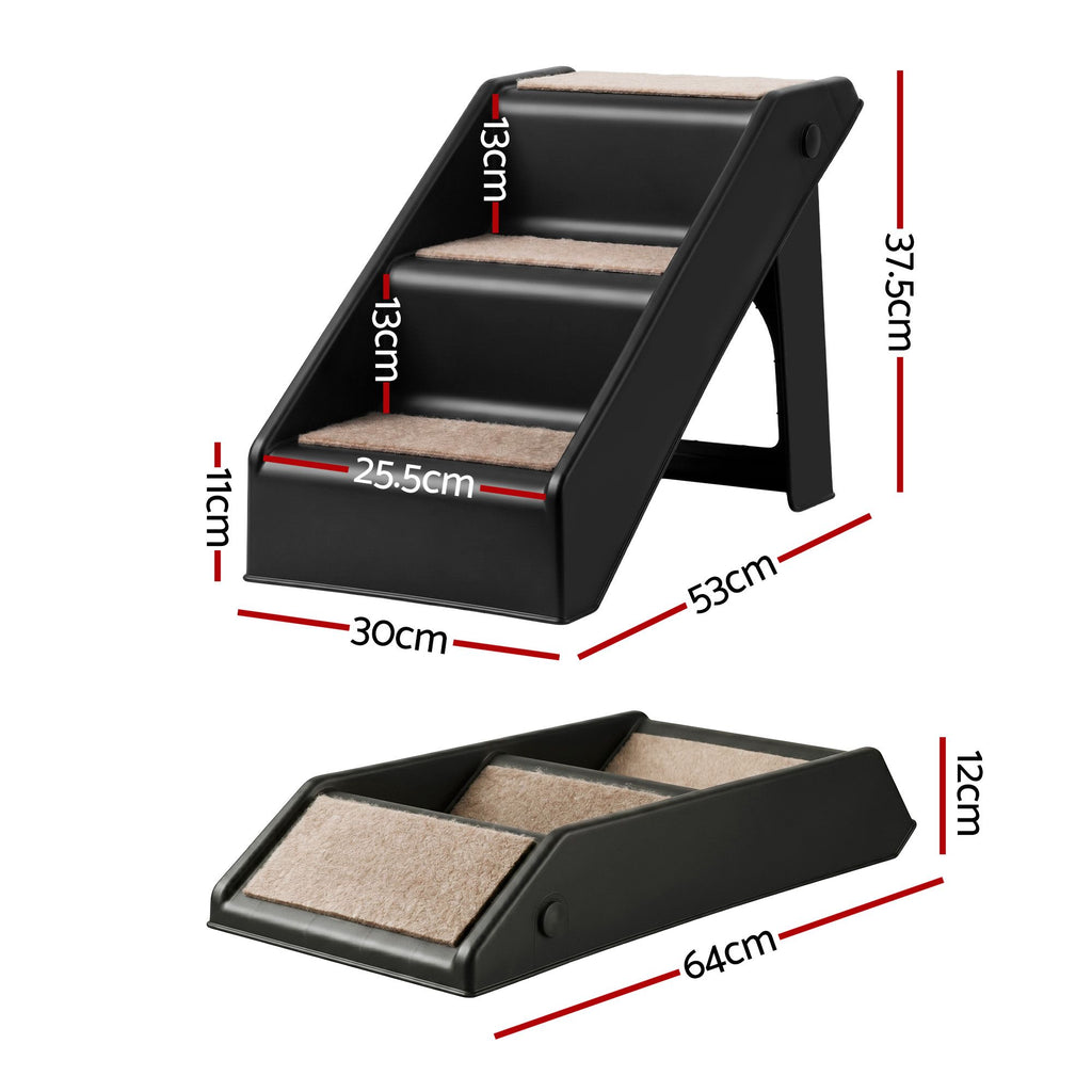 Foldable Pet Ramp Steps – 3 Step Portable Ladder for Bed, Sofa & Car (Black)