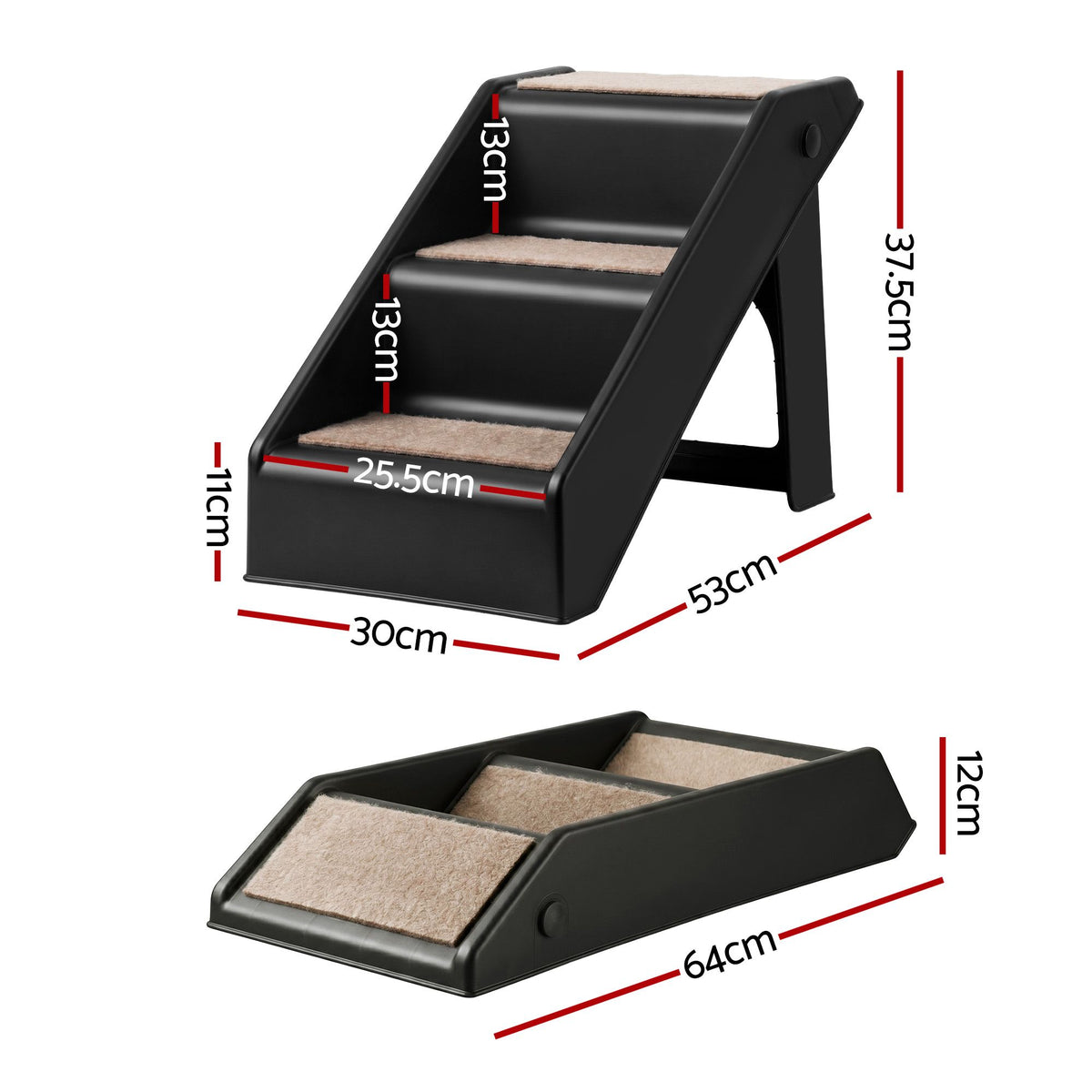 Foldable Pet Ramp Steps – 3 Step Portable Ladder for Bed, Sofa & Car (Black)