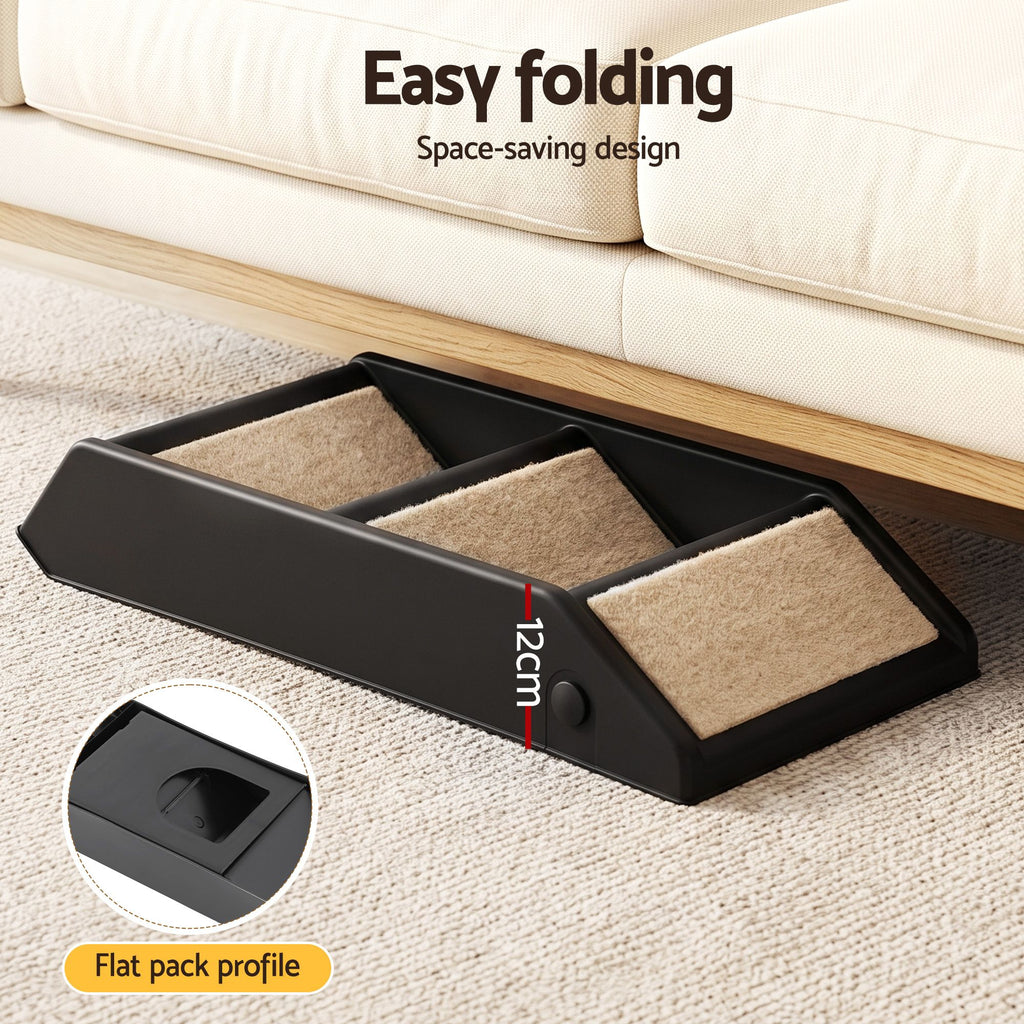 Foldable Pet Ramp Steps – 3 Step Portable Ladder for Bed, Sofa & Car (Black)