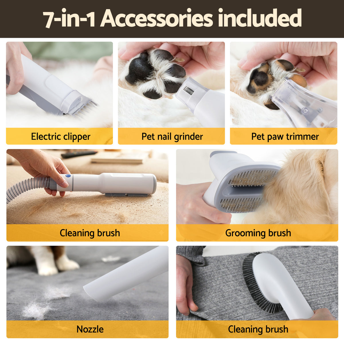 Pet Grooming Vacuum Kit – Dog & Cat Hair Dryer, Clipper & Brush Set