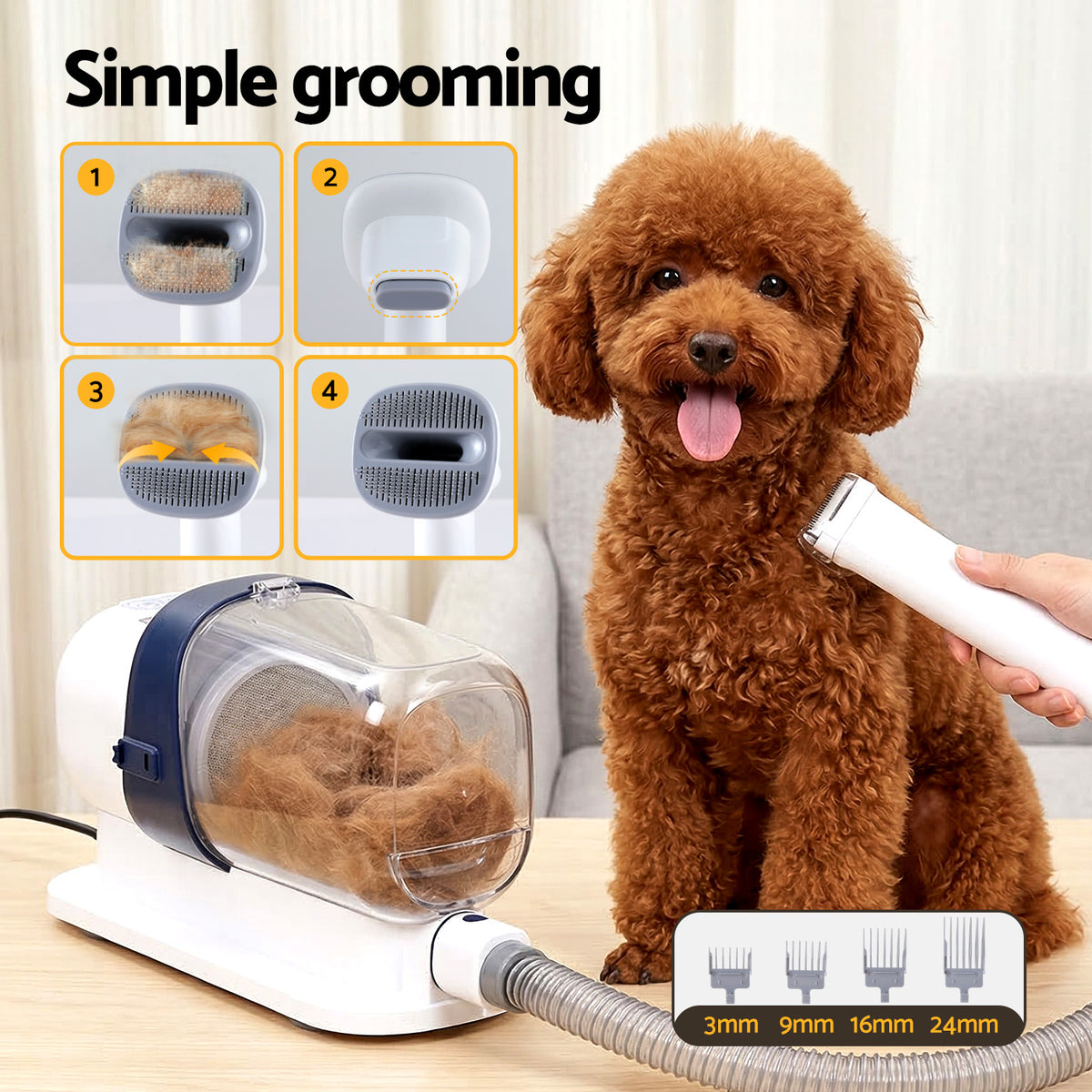 Pet Grooming Vacuum Kit – Dog & Cat Hair Dryer, Clipper & Brush Set