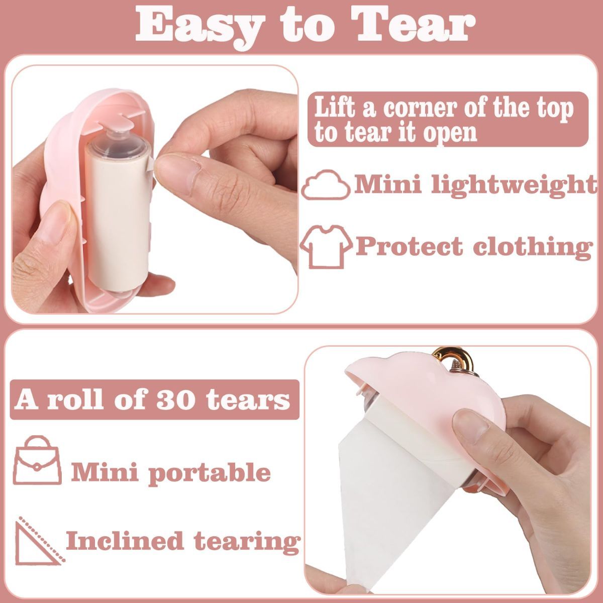 Mini Lint Roller – Travel Size Pet Hair Remover, 150 Sheets, Pink
