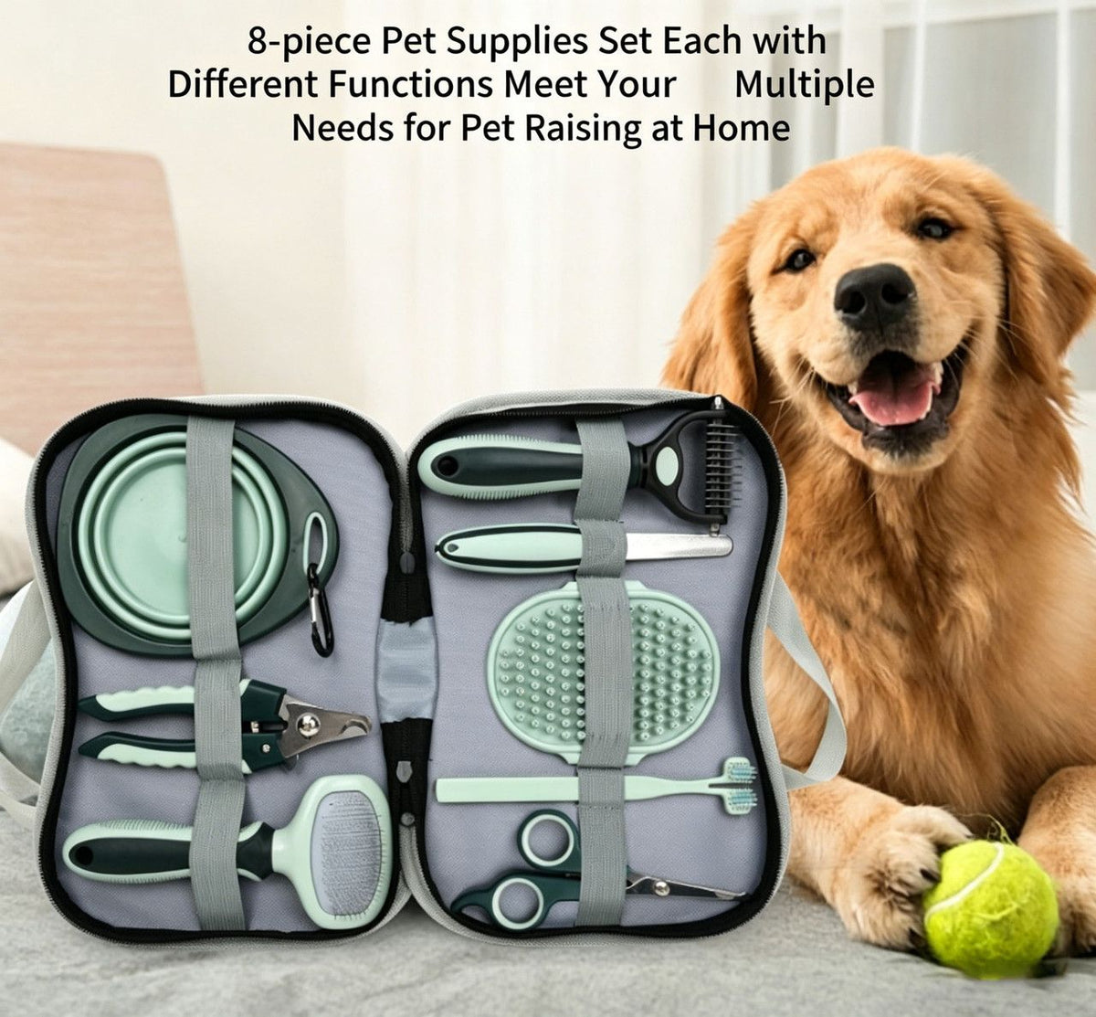 8-in-1 Pet Grooming Kit, Portable Dog Cat Grooming Supplies, Storage Bag for Daily Care