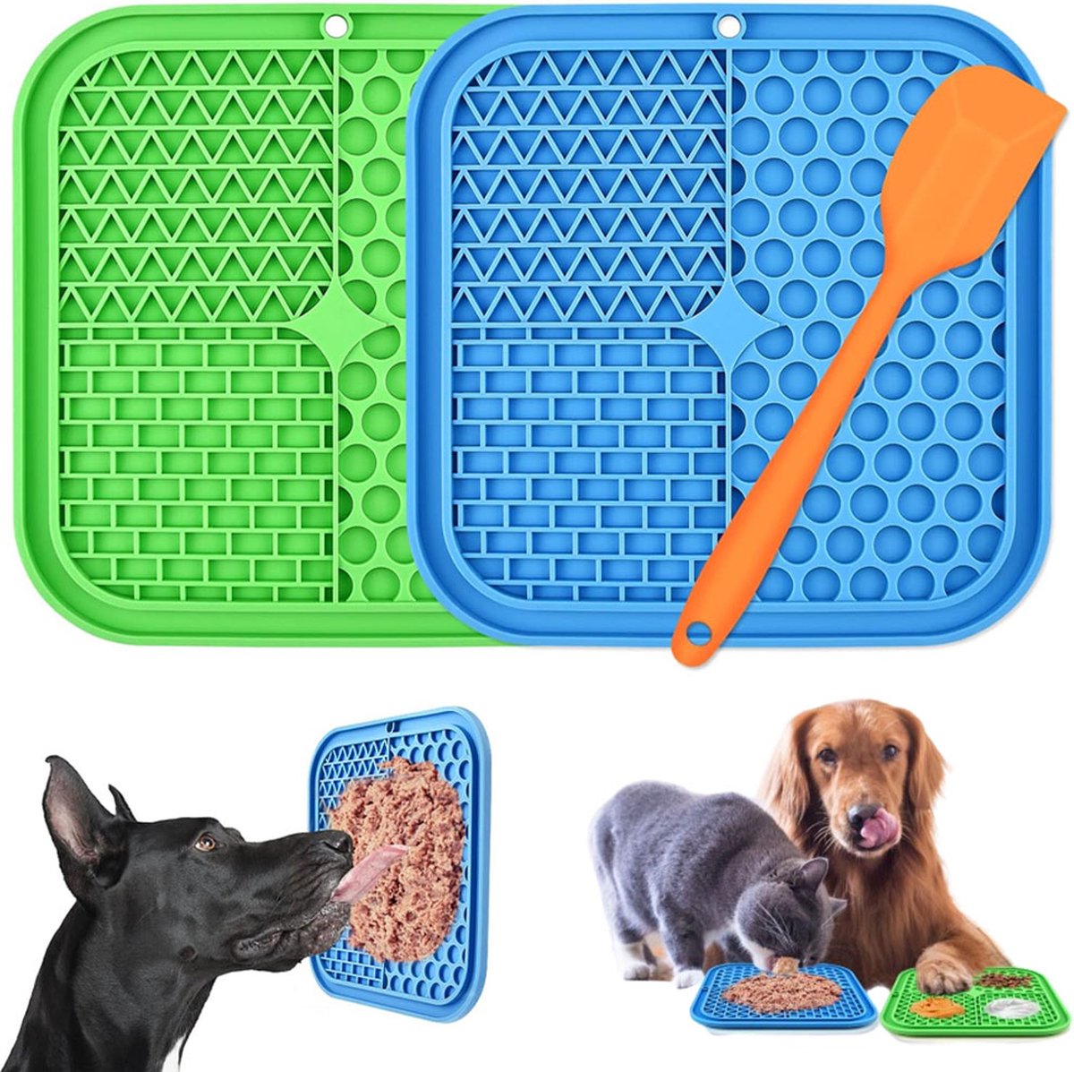Dog Lick Mat with Suction Cups – Slow Feeder & Anxiety Relief, 2 Pack (Blue & Green)