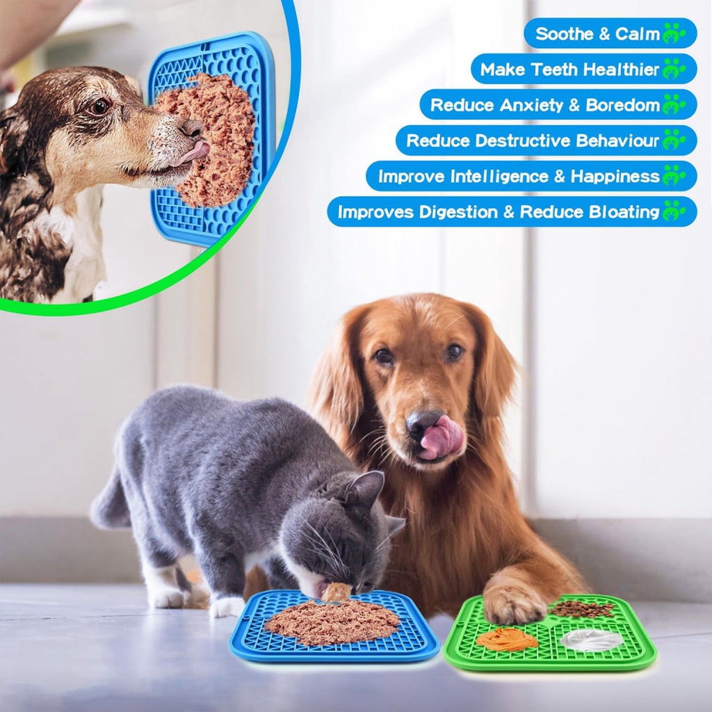 Dog Lick Mat with Suction Cups – Slow Feeder & Anxiety Relief, 2 Pack (Blue & Green)