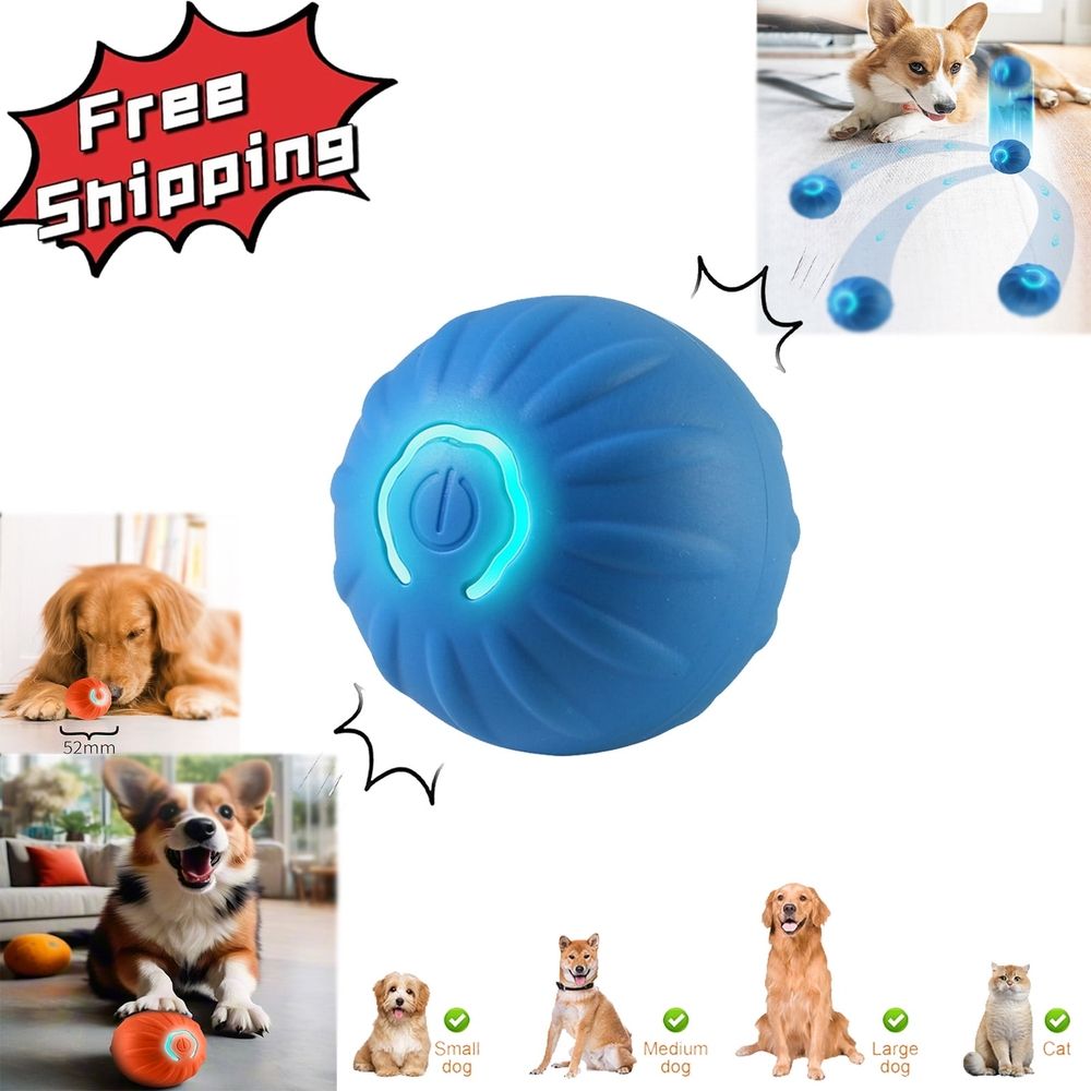 Motion-Activated Automatic Rolling Ball Toy for Dogs – USB Rechargeable, Blue & Orange
