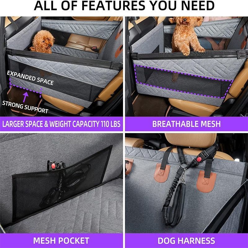 Dog Car Seat Cover – Single Seat Waterproof Pet Basket Mat, Hardened Base, Grey (Large)
