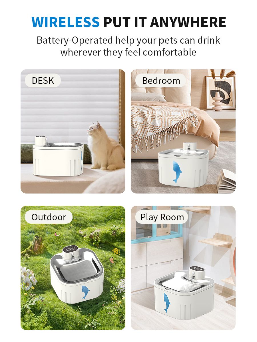 Cat Water Fountain – 3L Wireless Rechargeable, Smart Motion Sensor, Stainless Steel Lid, Ultra Quiet