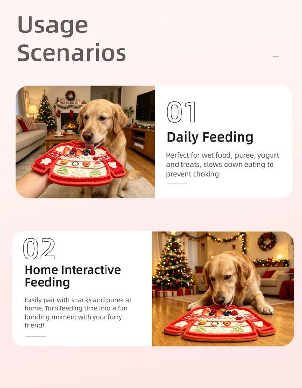 Christmas Silicone Pet Lick Mat – Anti-Slip Slow Feeder Mat for Dogs & Cats