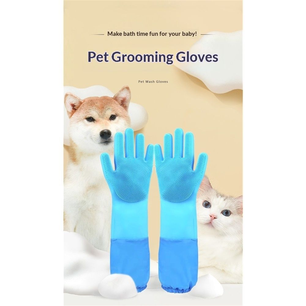 Silicone Pet Grooming & Bath Gloves – Heat Resistant, Deep Cleaning (2 Pairs)