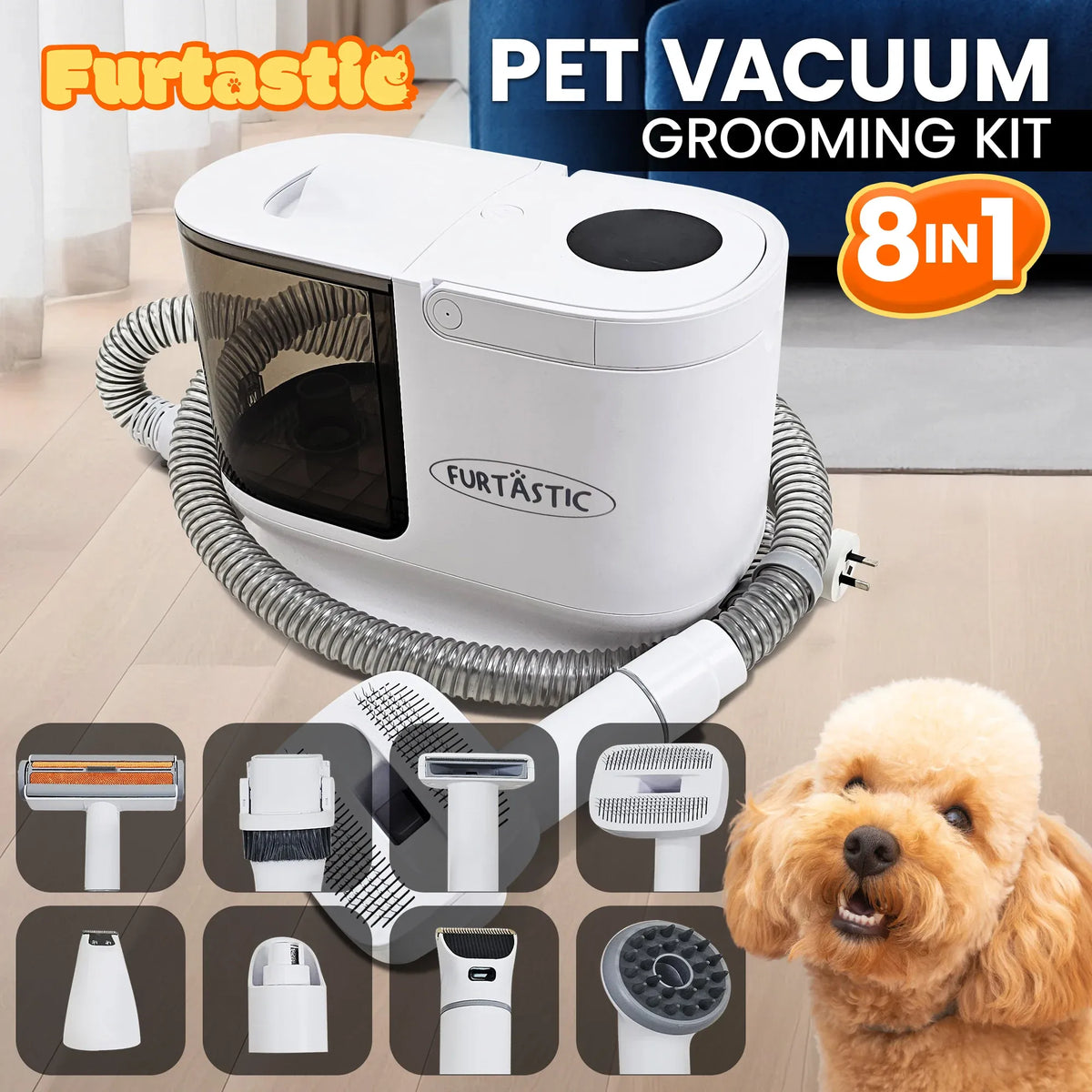 Furtastic 8-in-1 XL Pet Grooming Vacuum Kit – 3L HEPA Filter, Trimmer & SheddinG
