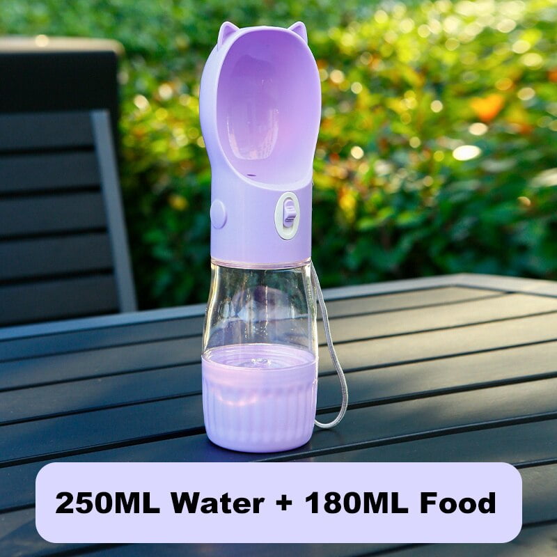 Portable Dog Water Bottle with Bowl – 250ml, Leak-Proof Travel Dispenser, Purple