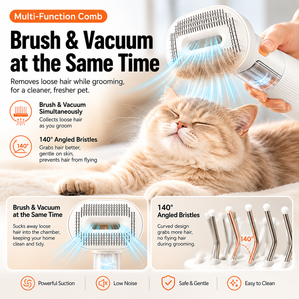 Rechargeable Pet Grooming Vacuum Brush – 4-in-1 Self-Cleaning Slicker