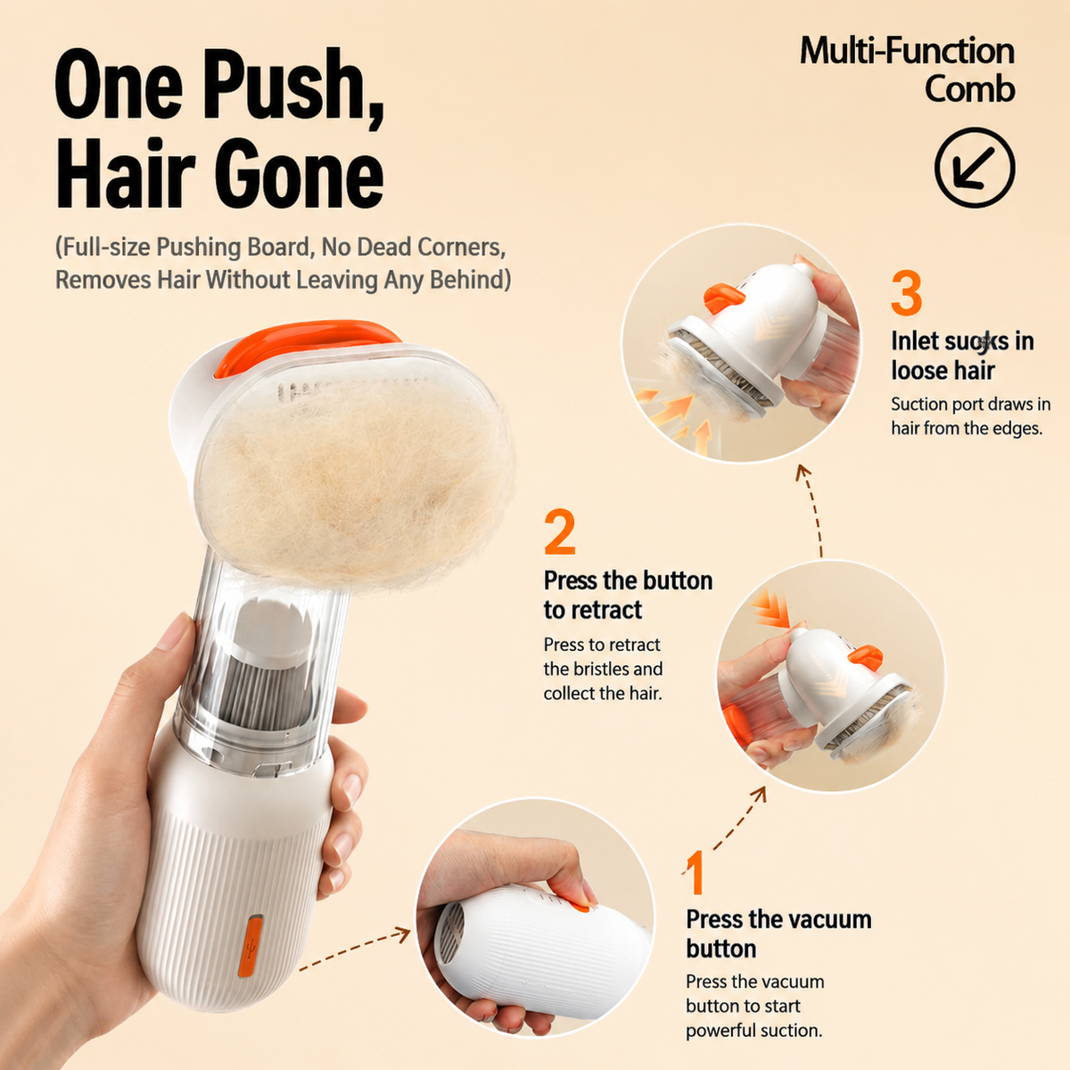 Rechargeable Pet Grooming Vacuum Brush – 4-in-1 Self-Cleaning Slicker