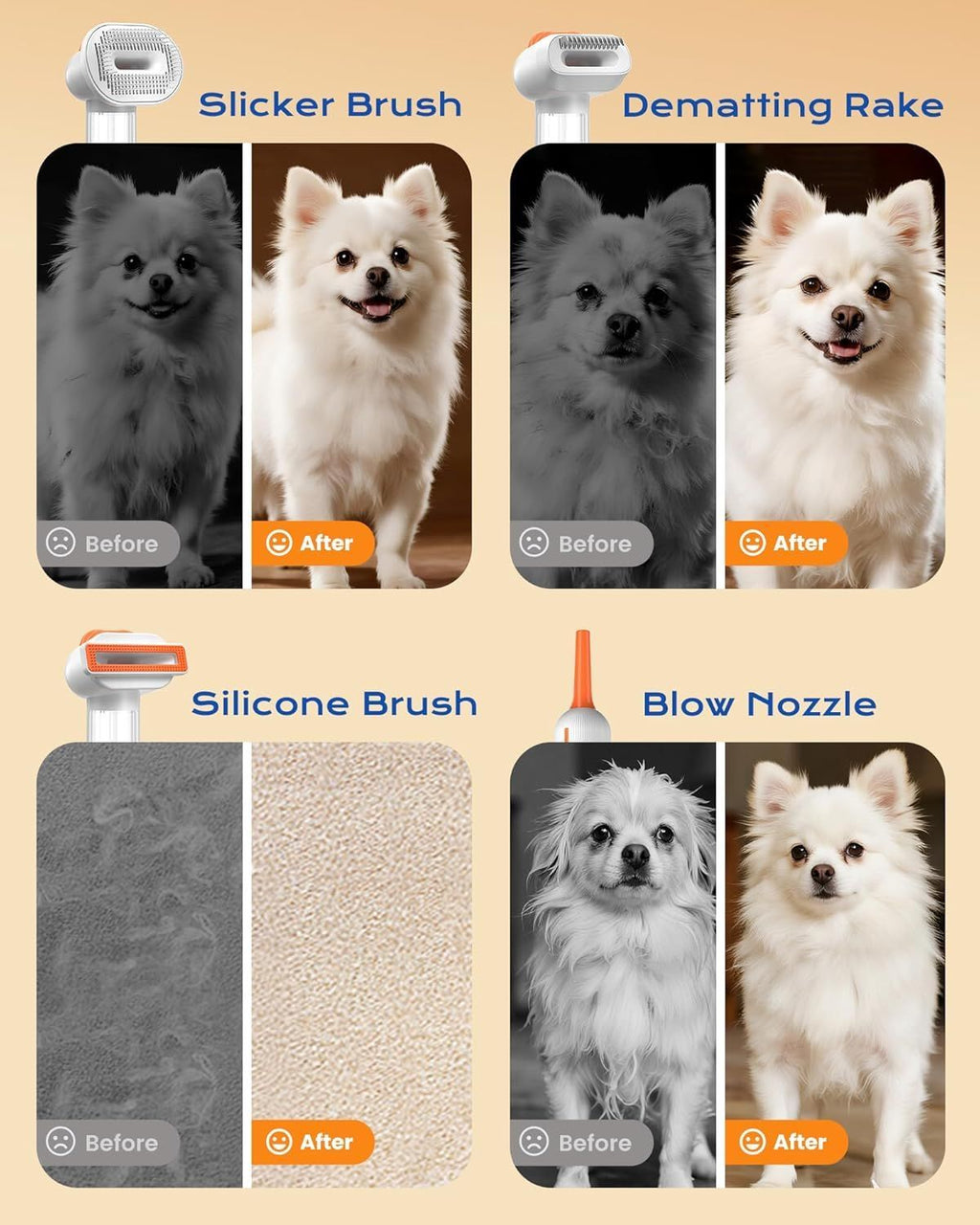 Rechargeable Pet Grooming Vacuum Brush – 4-in-1 Self-Cleaning Slicker