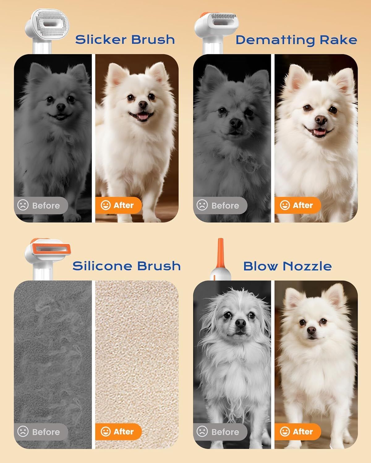 Rechargeable Pet Grooming Vacuum Brush – 4-in-1 Self-Cleaning Slicker