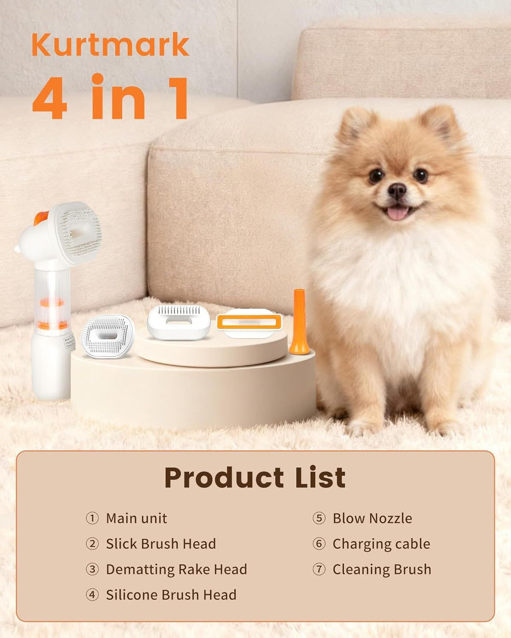 Rechargeable Pet Grooming Vacuum Brush – 4-in-1 Self-Cleaning Slicker